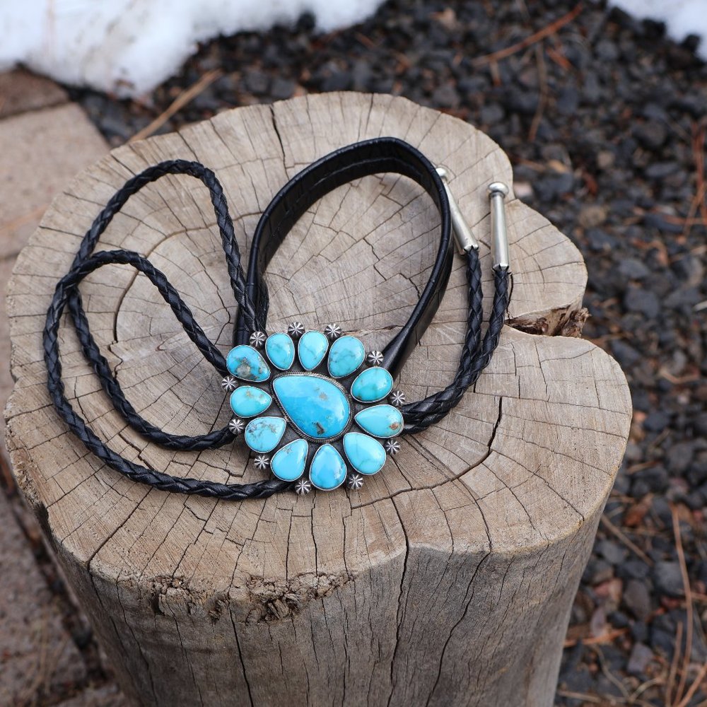 Native Americans Jewelry Navajo Bolo‎ Tie Cluster Turquoise Handmade Jewelry***